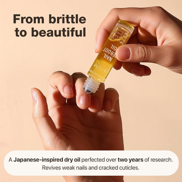 Onsen Secret Nail and Cuticle Repair Oil (0.3 fl oz) dry oil formula Japanese tsubaki tea tree and jojoba strengthens nails repairs cuticles moisturizes skin and