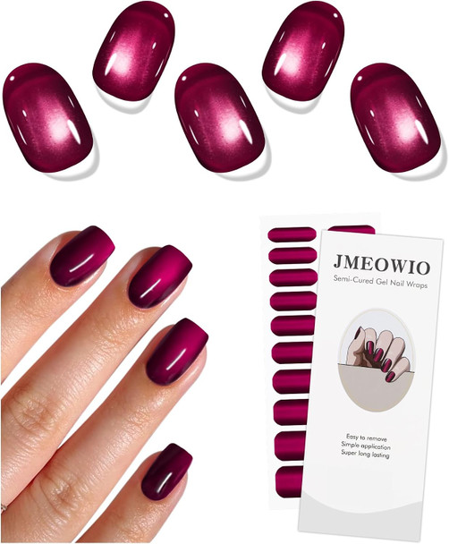 JMEOWIO Tiras de uñas de gel semicuradas con purpurina de ojo de gato, calcomanías de gel para uñas, envolturas UV/LED, accesorios de decoración de diseño artístico