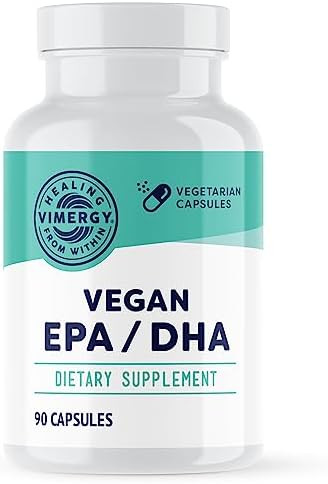 Vimergy EPA DHA  Promotes Brain and  Eye Health   Supports Joints and  Cardiovascular Health   Kosher  Vegan and  Gluten-Free  90 Capsules