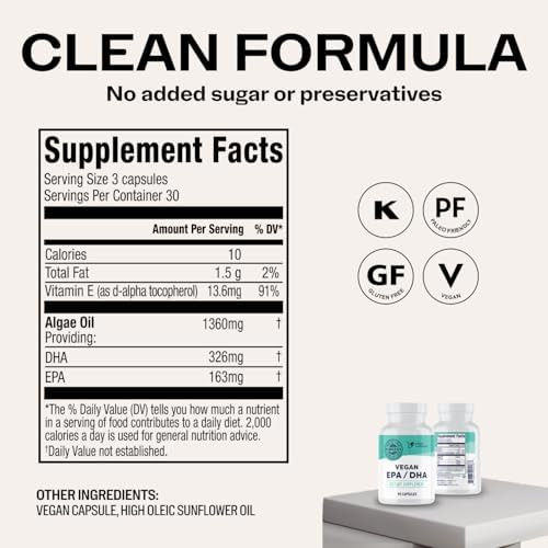 Vimergy EPA DHA  Promotes Brain and  Eye Health   Supports Joints and  Cardiovascular Health   Kosher  Vegan and  Gluten-Free  90 Capsules