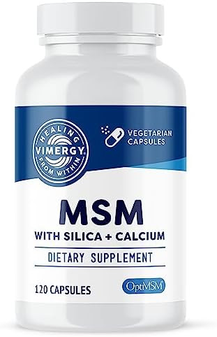 Vimergy MSM with Silica + Calcium Capsules 120 Servings  Supports Bone Health  Promotes Hair and  Nail Health  Non-GMO Gluten Free  Kosher Soy Free Corn Free Vegan and  Paleo Friendly
