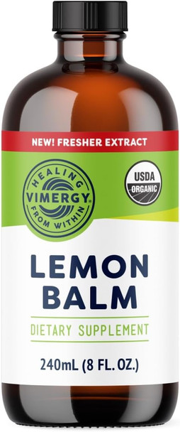 Vimergy USDA Organic Lemon Balm Tincture Herbal Supplement  Can be Used in Tea  Non GMO Alcohol Free