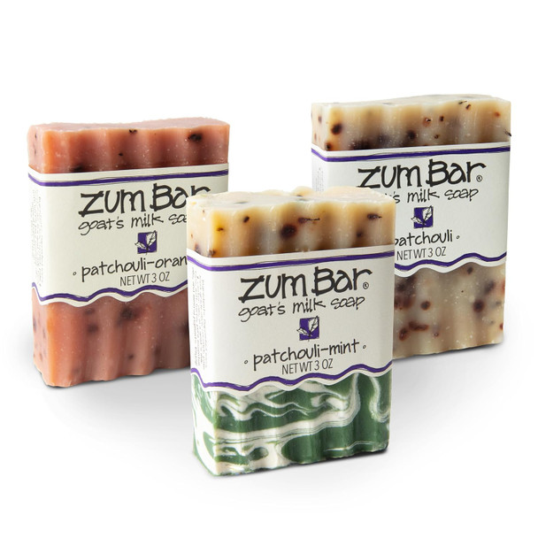 Zum Indigo Wild Goat's Milk Soap Bar - Bar Soap for Hands & Body Made with Essential Oils - 3 oz - Patchouli Blends (3 Pack)
