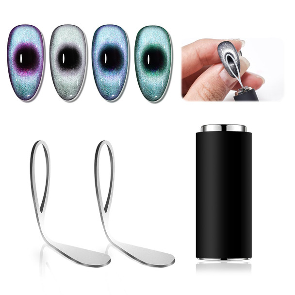 JODSONE 3-in-1 Cat-Eye Magnet Nail Art Tool,Cylindrical & Ball Magnet Pens,Flexible Multi-Effect Magnet for Cat Eye Gel Polish DIY Home Salon(Magnet Only, No Gel Included)