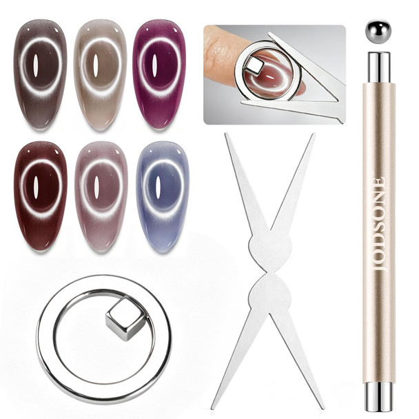 JODSONE 3-in-1 Cat-Eye Magnet Nail Art Tool,Cylindrical & Ball Magnet Pens,Flexible Multi-Effect Magnet for Cat Eye Gel Polish DIY Home Salon(Magnet Only, No Gel Included)