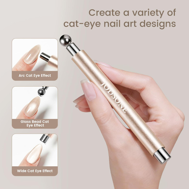 JODSONE 3-in-1 Cat-Eye Magnet Nail Art Tool,Cylindrical & Ball Magnet Pens,Flexible Multi-Effect Magnet for Cat Eye Gel Polish DIY Home Salon(Magnet Only, No Gel Included)