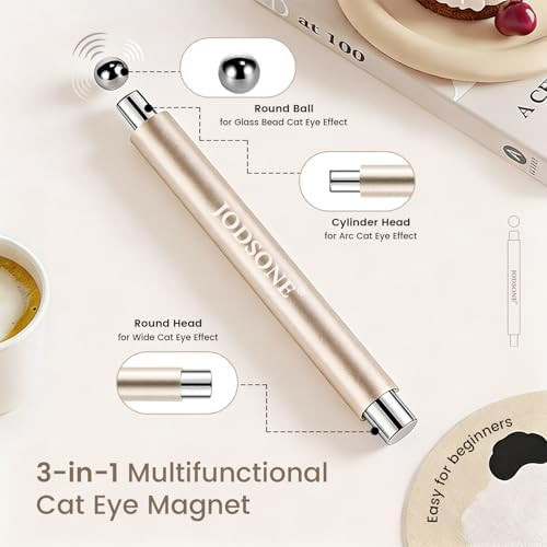 JODSONE 3-in-1 Cat-Eye Magnet Nail Art Tool,Cylindrical & Ball Magnet Pens,Flexible Multi-Effect Magnet for Cat Eye Gel Polish DIY Home Salon(Magnet Only, No Gel Included)