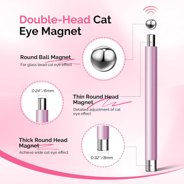 MelodySusie Nail Magnet Pink Set, Cat Eye Gel Nail Polish Magnets 2PCS, Double-head Magnet Wand with Round Magnet Bead and Magnetic Pen, Nail Design Tools for Salon and DIY at Home