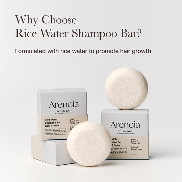 ARENCIA Rice Water Shampoo Bar for Hair Growth & Strengthening, All Natural Formula with Biotin & Protein - Unscented