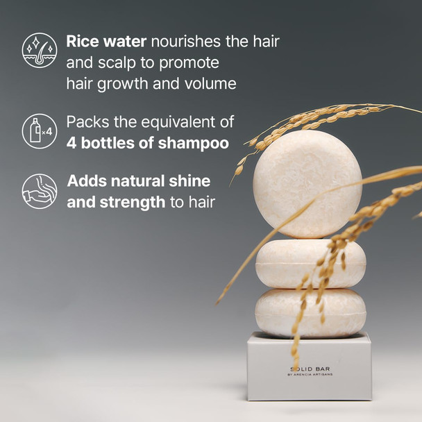 ARENCIA Rice Water Shampoo Bar for Hair Growth & Strengthening, All Natural Formula with Biotin & Protein - Unscented