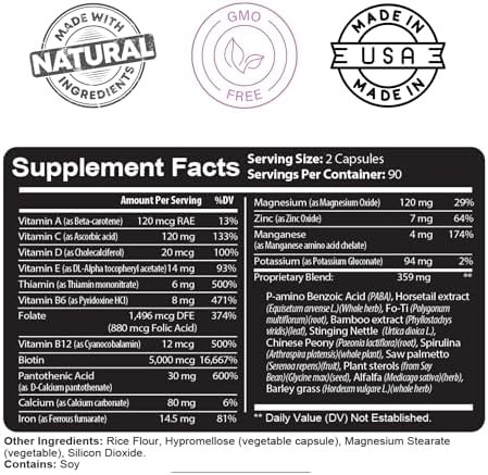 Kaya Naturals Hair Skin Nail Capsules BIOTIN Vitamin D Vitamin B-12 A Folic Acid Support, Hair Support Vitamin Supplement
