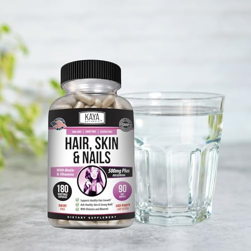 Kaya Naturals Hair Skin Nail Capsules BIOTIN Vitamin D Vitamin B-12 A Folic Acid Support, Hair Support Vitamin Supplement