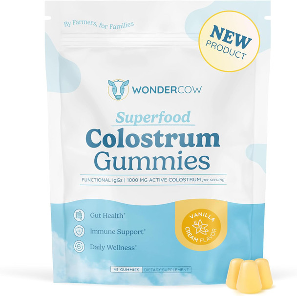 WONDERCOW Colostrum Gummies for Gut Health, Immune Support & Wellness | Natural IgG Whole Bovine Colostrum Supplement