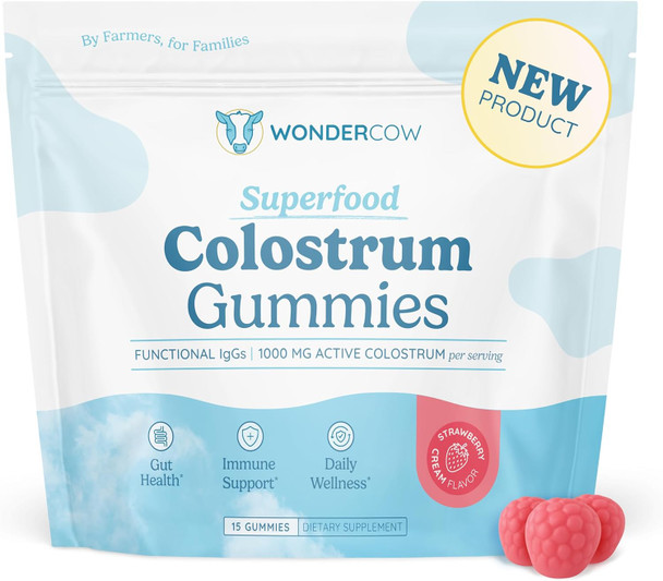 WONDERCOW Colostrum Gummies for Gut Health, Immune Support & Wellness | Natural IgG Whole Bovine Colostrum Supplement