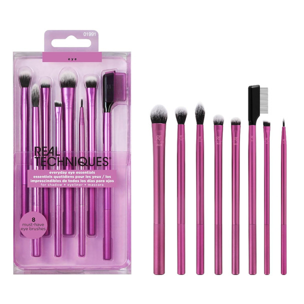 Real Techniques Everyday Eye Essentials Makeup Brush Set Eye Brushes for Eye Liner Eyeshadow Brows and  Lashes Travel Friendly Gift Set Synthetic Bristles Cruelty Free and  Vegan