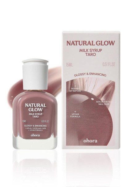 ohora Natural Glow Milk Syrup Nail Strengthener (Taro) - Tinted Nail Hardener for Brittle, Damaged Nails, Quick-Dry Glossy Finish, Nail Repair & Growth, 15 mL