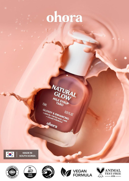 ohora Natural Glow Milk Syrup Nail Strengthener (Taro) - Tinted Nail Hardener for Brittle, Damaged Nails, Quick-Dry Glossy Finish, Nail Repair & Growth, 15 mL