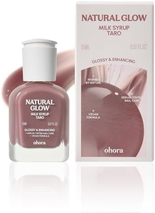 ohora Natural Glow Milk Syrup Nail Strengthener (Taro) - Tinted Nail Hardener for Brittle, Damaged Nails, Quick-Dry Glossy Finish, Nail Repair & Growth, 15 mL