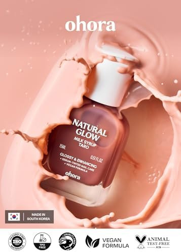 ohora Natural Glow Milk Syrup Nail Strengthener (Taro) - Tinted Nail Hardener for Brittle, Damaged Nails, Quick-Dry Glossy Finish, Nail Repair & Growth, 15 mL