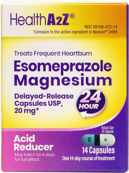 HealthA2Z® Esomeprazole Magnesium | Acid Reducer | 20mg | Delayed-Released Capsules USP | 24 Hours | Treats Frequent Heartburn