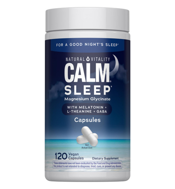 Natural Vitality Calm Sleep Capsules | Magnesium with Melatonin, L-Theanine & Gaba Supplement | For a Good Night's Sleep | Non-GMO, Gluten Free & Vegan | 120 Count