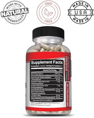 Kaya Naturals Men's Herbal Complex with Maca, Ginseng, Saw Palmetto & Arginine – 30 Capsules