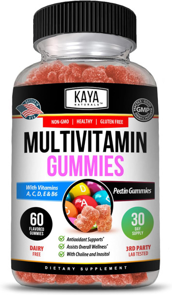 Kaya Naturals Adult Multi Vitamin Gummy, Biotin, Vitamin A, C & E, Including Zinc &Vitamin B-12, Folic Acid, Strawberry Flavor | Gluten-Free multivitamins Sweet Adult Gummies