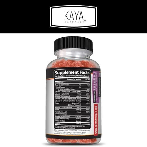 Kaya Naturals Adult Multi Vitamin Gummy, Biotin, Vitamin A, C & E, Including Zinc &Vitamin B-12, Folic Acid, Strawberry Flavor | Gluten-Free multivitamins Sweet Adult Gummies