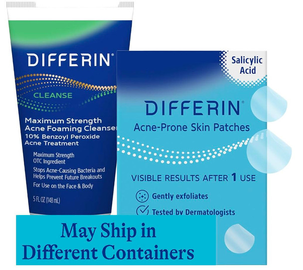 Differin Acne Face Wash with 10% Benzoyl Peroxide, Maximum Strength OTC Acne Foaming Cleanser, Fast Acting Acne Treatment for Face and Body, 5 oz.