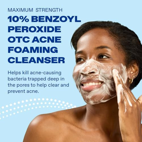 Differin Acne Face Wash with 10% Benzoyl Peroxide, Maximum Strength OTC Acne Foaming Cleanser, Fast Acting Acne Treatment for Face and Body, 5 oz.