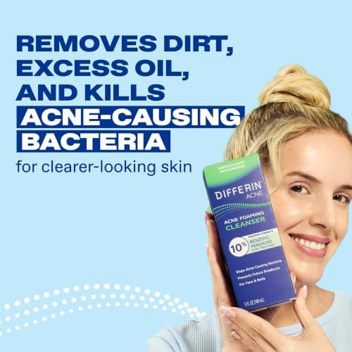 Differin Acne Face Wash with 10% Benzoyl Peroxide, Maximum Strength OTC Acne Foaming Cleanser, Fast Acting Acne Treatment for Face and Body, 5 oz.