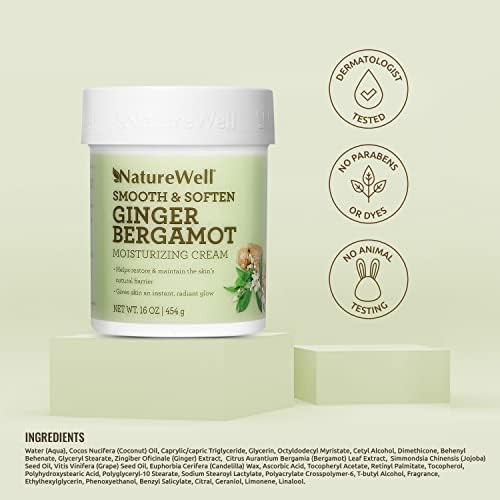 NATURE WELL Ginger Bergamot Smooth & Soften Moisturizing Cream For Face & Body, Infused With Natural Oils & Extracts, Restores Skin Moisture Barrier, 16 Oz.