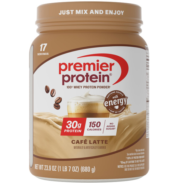Premier Protein Powder, Café Latte, 100% Whey, 30g High Protein, 17 Serving