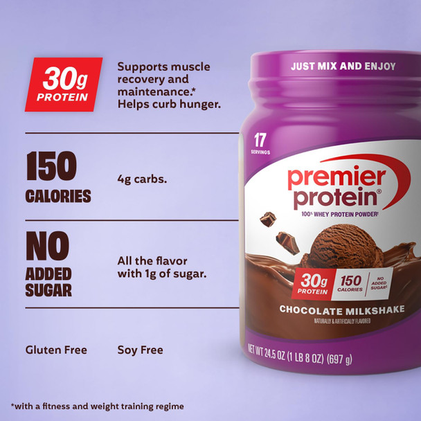 Premier Protein Powder, Chocolate, 100% Whey, 30g High Protein, 17 Servings