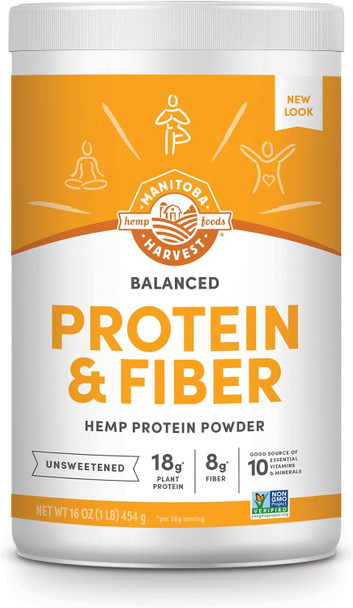 Manitoba Harvest Hemp Yeah Balanced Protein and Fiber Powder, Unsweetened, Keto Friendly, Preservative Free, Non GMO