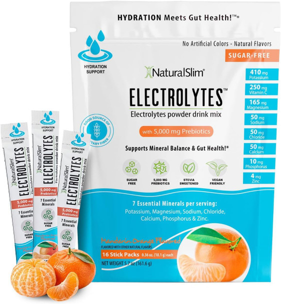 NaturalSlim Hydration & Energy Drink Mix with Prebiotics, Gut Health Support, Sugar-Free Electrolytes Powder Packets