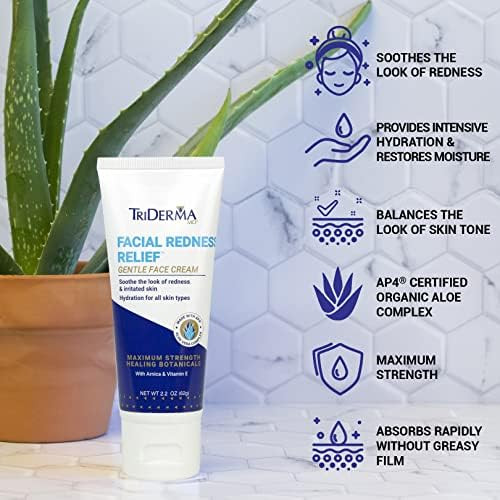 TriDerma Facial Redness Relief Gentle Face Cream Soothing and Relieving Daily Moisturizer