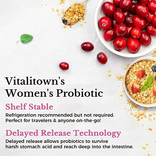 Vitalitown Probiotics for Women 120 Billion CFUs, 30 Strains, with Prebiotics & Digestive Enzymes & Cranberry, Gut & Vaginal Health, Delayed Release Caps