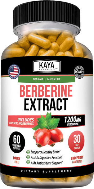 Kaya Naturals Berberine HCL Extract 1200mg | Immune System Support, Vegetarian, Non-GMO & Gluten-Free