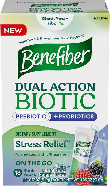 Benefiber Dual Action Biotic Plus Stress Relief 18 Count Stick Packs
