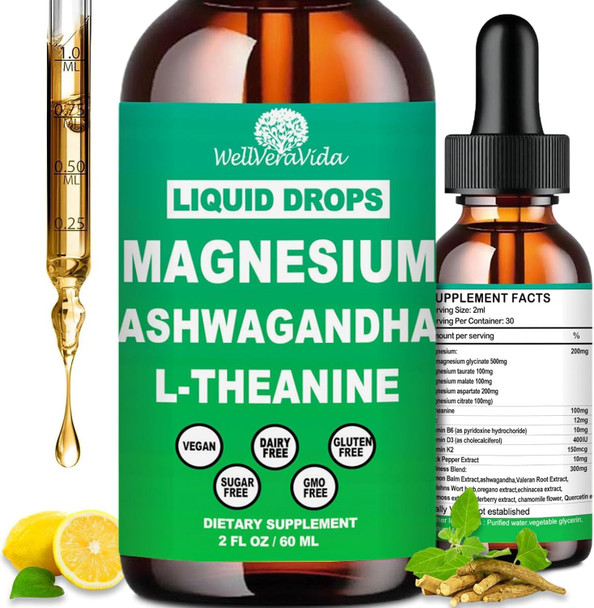 Cortisol Supplements for Women and Men Cortisol Calm Detox Manager Reducer w. Magnesium Ksm-66 Ashwagandha L-Theanine Vitmain D3 K2 B6 Cortisol Liquid Drop for Recess Mood and Hormone Balance Lemonade
