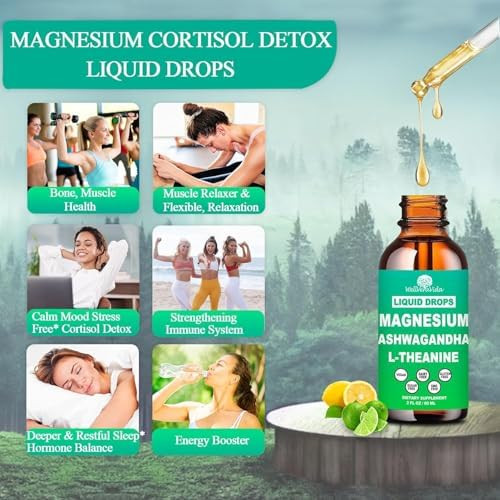 Cortisol Supplements for Women and Men Cortisol Calm Detox Manager Reducer w. Magnesium Ksm-66 Ashwagandha L-Theanine Vitmain D3 K2 B6 Cortisol Liquid Drop for Recess Mood and Hormone Balance Lemonade