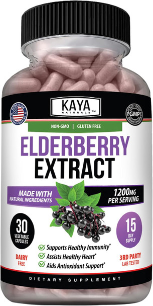 Kaya Naturals Elderberry Immune Support - Elderberry with Zinc and Vitamin C for Adults Vitamins, Probiotics & Turmeric 1200mg Immune System Booster Capsules