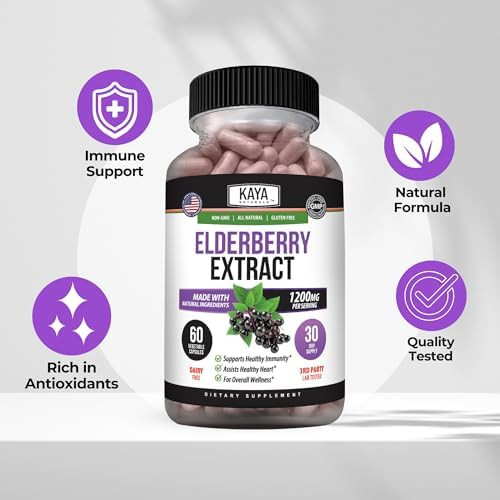 Kaya Naturals Elderberry Immune Support - Elderberry with Zinc and Vitamin C for Adults Vitamins, Probiotics & Turmeric 1200mg Immune System Booster Capsules