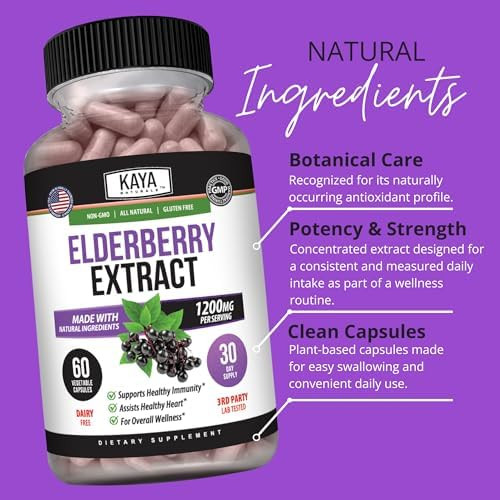 Kaya Naturals Elderberry Immune Support - Elderberry with Zinc and Vitamin C for Adults Vitamins, Probiotics & Turmeric 1200mg Immune System Booster Capsules