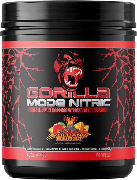 Gorilla Mode Nitric Stimulant Free Pre-Workout – Best Tasting and Most Effective Stimulant Free Pre-Workout / Massive Pumps · Vasodilation · Power / 688 Grams