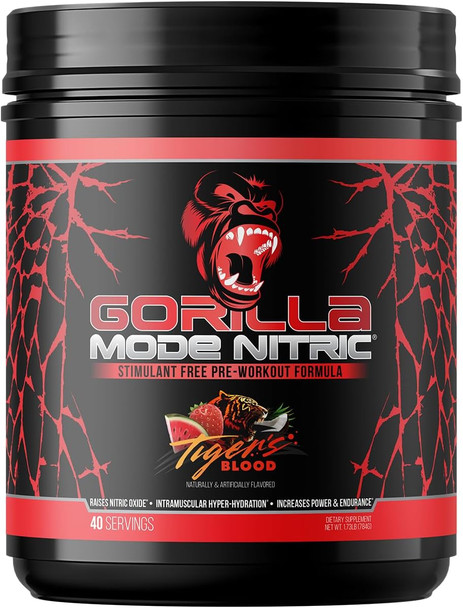 Gorilla Mode Nitric Stimulant Free Pre-Workout – Best Tasting and Most Effective Stimulant Free Pre-Workout / Massive Pumps · Vasodilation · Power / 688 Grams