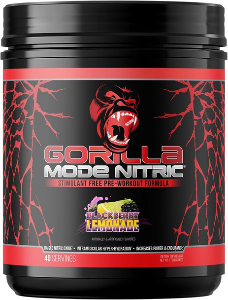 Gorilla Mode Nitric Stimulant Free Pre-Workout – Best Tasting and Most Effective Stimulant Free Pre-Workout / Massive Pumps · Vasodilation · Power / 688 Grams