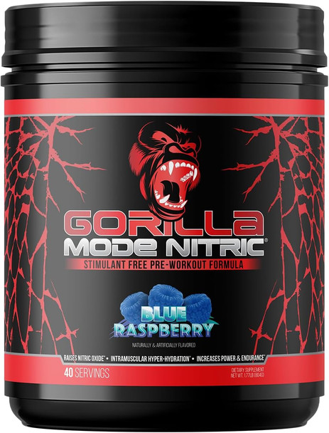 Gorilla Mode Nitric Stimulant Free Pre-Workout – Best Tasting and Most Effective Stimulant Free Pre-Workout / Massive Pumps · Vasodilation · Power / 688 Grams