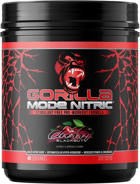 Gorilla Mode Nitric Stimulant Free Pre-Workout – Best Tasting and Most Effective Stimulant Free Pre-Workout / Massive Pumps · Vasodilation · Power / 688 Grams